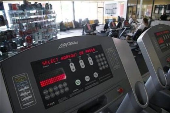 The controls for a treadmill at the Bally Total Fitness facility