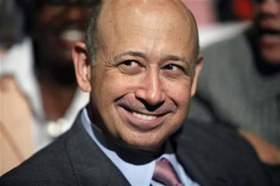 Goldman Sachs CEO Blankfein attends a speech by President Obama about financial regulation at Cooper Union in New York