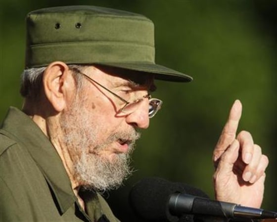 Former Cuban leader Fidel Castro speaks during a meeting with students at Havana's University