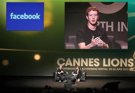 Facebook CEO Mark Zuckerberg speaks during a session at the Cannes Lions 2010 International Advertising Festival in Cannes