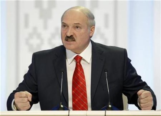 Belarus President Alexander Lukashenko speaks during a news conference in Minsk