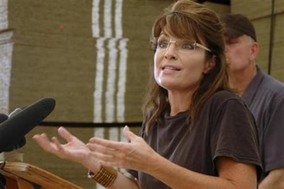 Former Alaska governor Palin speaks to reporters in Cabaret