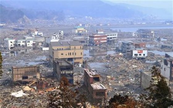 Destroyed landscape is pictured in Otsuchi town