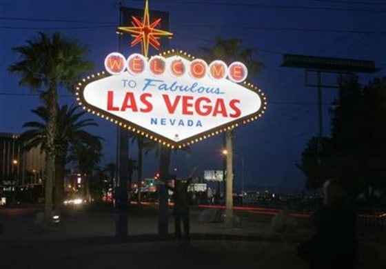 A view of the 'Welcome To Fabulous Las Vegas' neon sign is seen before Earth Hour in Las Vegas