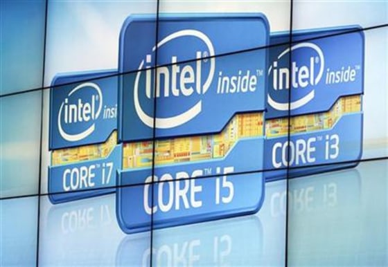 Video wall displays Intel's logos at the unveiling of its second generation Intel Core processor family during news conference at CES in Las Vegas