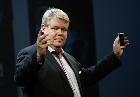 Sony Ericsson's President and CEO mobile conmunications Nordberg attends news conference during Mobile World Congress in Barcelona