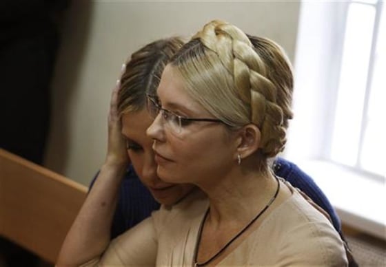 Ukrainian ex-prime minister Tymoshenko and her daughter Yevhenia attend a session at the Pecherskiy district court in Kiev