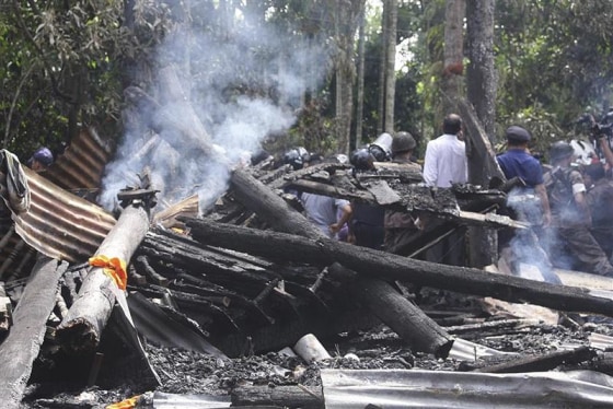 A temple burnt by Muslims is seen in Cox's Bazar