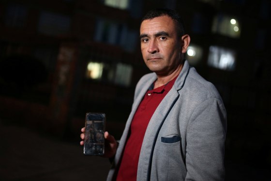 Matias Gutierrez, a former professional soldier, speaks during an interview with Reuters in Bogota