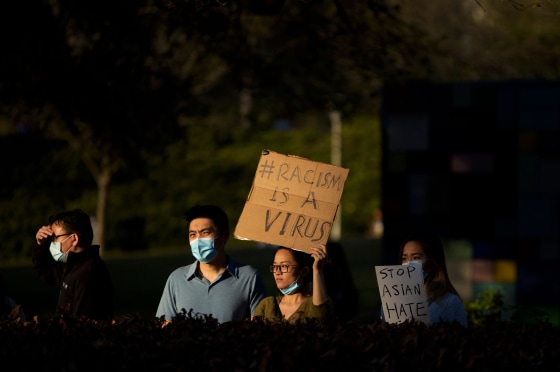 People attend a "Stop Asian Hate" rally in Houston, Texas, on March 20, 2021.