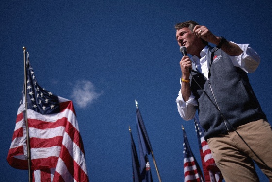 IMage: Republican Virginia gubernatorial candidate Glenn Youngkin speaks at a rally in Harrisonburg on Sept. 24, 2021.