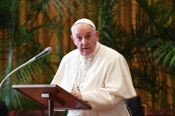 Pope Francis speaks in The Vatican on Oct. 4, 2021.