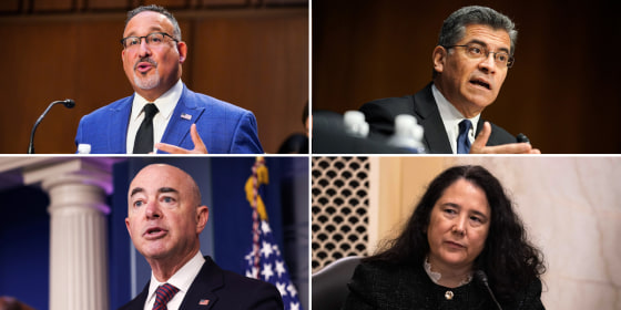 Image: Miguel Cardona, Xavier Becerra, Alejandro Mayorkas, Isabella Casillas Guzman.