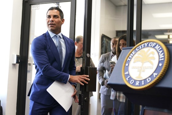 Miami Mayor Francis Suarez arrives for a news conference at Miami City Hall on Oct. 12, 2021.