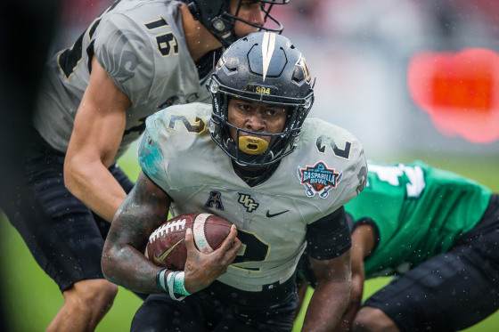 University of Central Florida running back Otis Anderson (2) runs during the Gasparilla Bowl between the University of Central Florida Knights and the Marshall Thundering Herd on Dec. 23, 2019 at Raymond James Stadium in Tampa, Fla.
