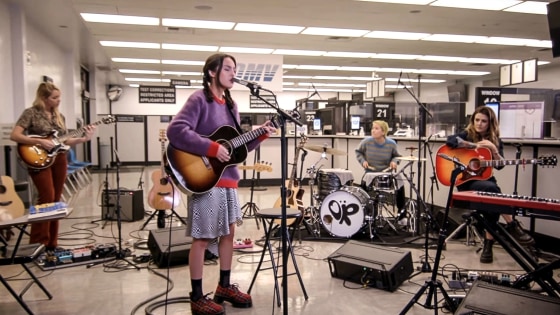 Olivia Rodrigo and her band perform at the Glendale, Calif., DMV for NPR Music's Tiny Desk (home) concerts.