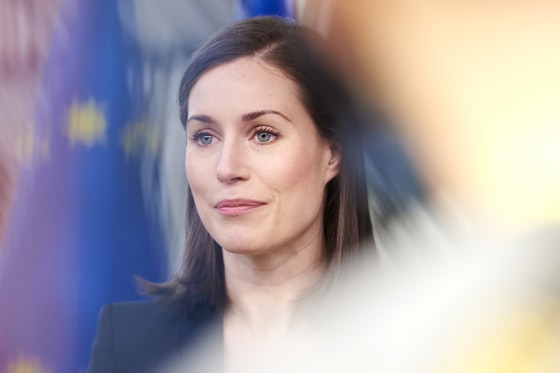 Finland Prime Sanna Marin arrives for the European council summit in Brussels on Oct. 22, 2021.