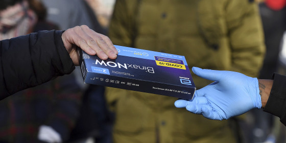 Binax at-home Covid-19 testing kits get distributed in New York City, Dec. 23, 2021.