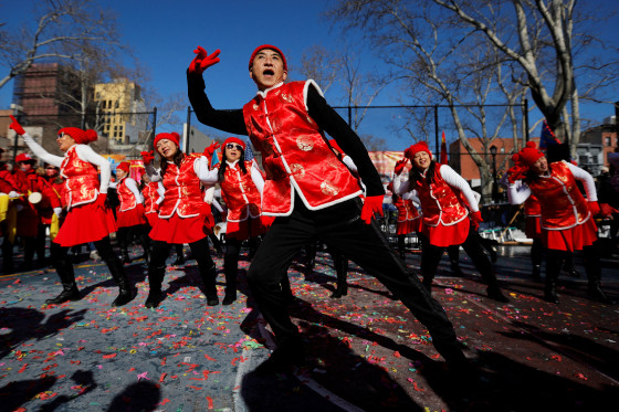 Dancers perform during a Lunar New Year celebration in the Chinatown neighborhood of New York on Feb. 1, 2022.