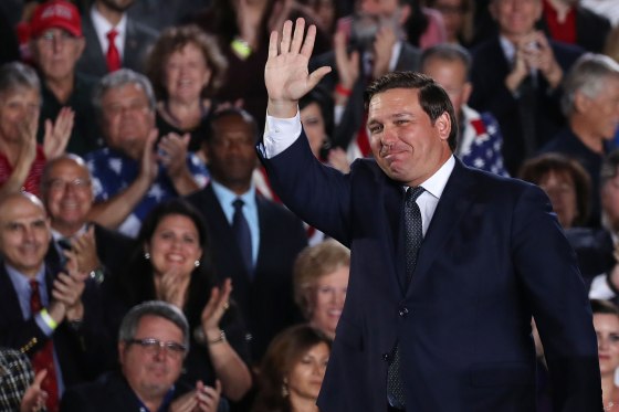 Image: Florida Gov. Ron DeSantis during a rally in Miami on Feb. 18, 2019.