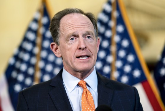 Sen. Pat Toomey, R-Pa., the ranking member of the Senate Banking Committee, tells reporters that Republicans will boycott a vote scheduled for today on confirming President Joe Biden's nominees to the Federal Reserve, including the confirmation of Jerome Powell to a second term as chairman, outside a GOP strategy meeting at the Capitol on Feb. 15, 2022.