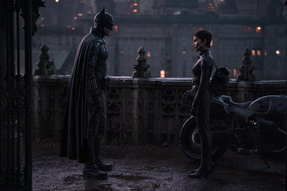 Image: Robert Pattison as Batman and Zoe Kravitz as Selina Kyle in “The Batman.”
