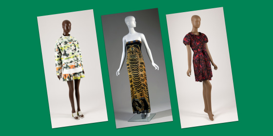 Image: Dresses by Opening Ceremony, Vivienne Tam and Thakoon Panichgul at "The Asian Americans in New York Fashion: Design, Labor, Innovation" exhibition at the Museum at FIT.