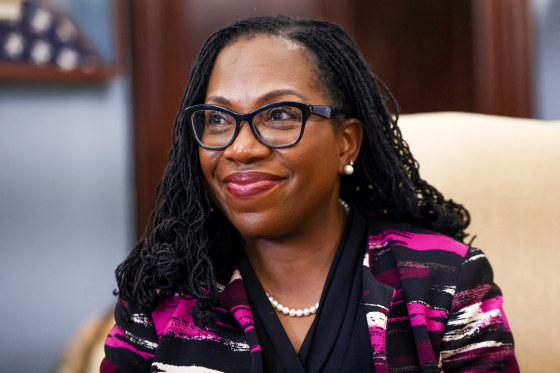 U.S. Supreme Court nominee and federal appeals court Judge Ketanji Brown Jackson meets with Sen. Chris Coons, D-Del., in his office on Capitol Hill on March 10, 2022.