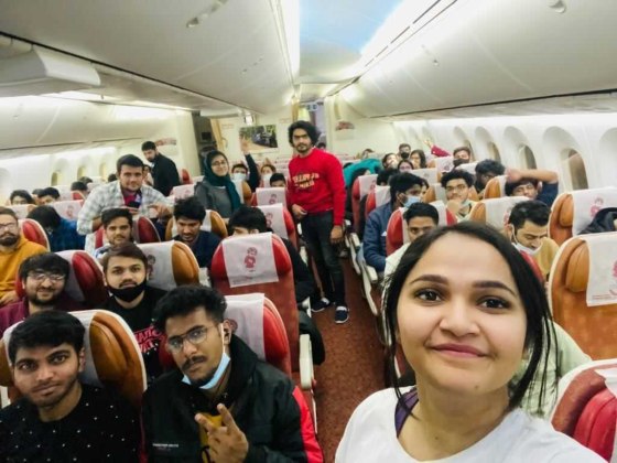 A group of Indian students from Sumy State University in Ukraine landed in New Delhi on Friday, after leaving Poland.