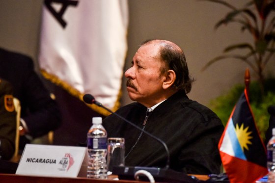 Nicaragua's President Daniel Ortega attends a two-day meeting with ALBA group representatives at the Revolution Palace in Havana on Dec. 14, 2021.