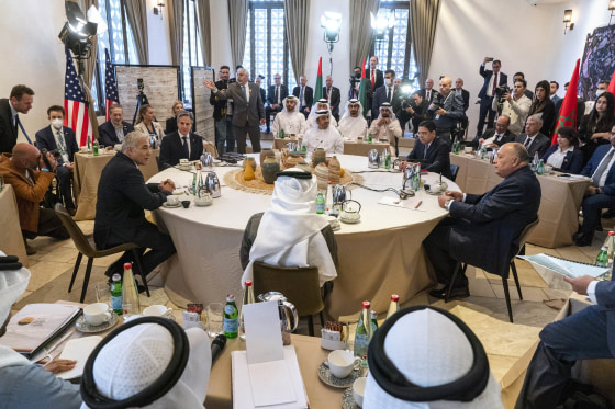 Antony Blinken,Yair Lapid,Sameh Shoukry,Nasser Bourita,Abdullatif bin Rashid Al Zayani,Abdullah bin Zayed Al Nahyan
