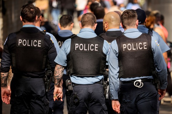 Chicago police officers patrol downtown on Oct. 19, 2021.