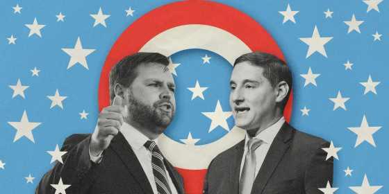 Photo illustration of Republican Ohio Senate candidates J.D. Vance and Josh Mandel with stars and a large "O"