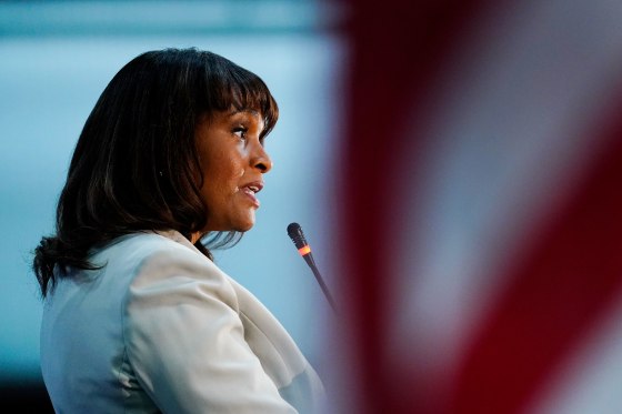 Kathy Barnette speaks during a forum in Newtown, Pa., on May 11, 2022.