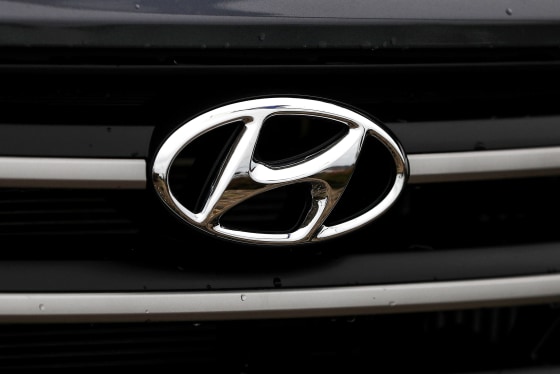 The Hyundai logo on a vehicle on April 7, 2017, in Colma, Calif.