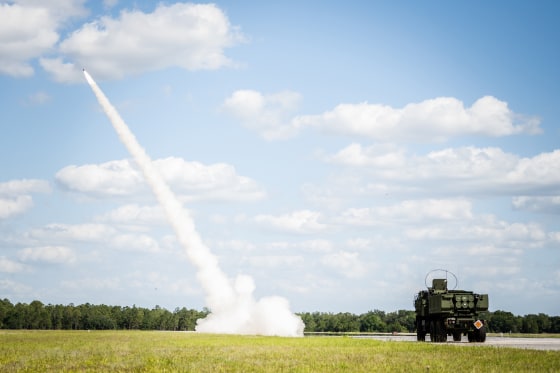 U.S. Marine Corps launch High Mobility Artillery Rocket System during Emerald Warrior 22.1