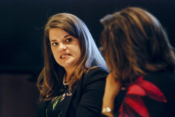 New Mexico Secretary of State Maggie Toulouse Oliver, left, alongside then-Gov. Susana Martinez, certifies election results and orders recounts in a handful of state House races in Santa Fe on Nov. 27, 2018.