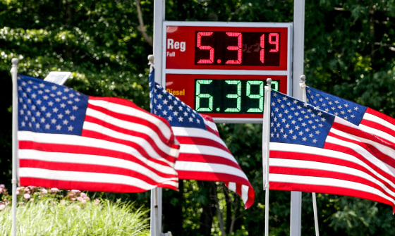 Gasoline prices reach well over $5.00 a gallon at a Sunoco station on June 13, 2022, in Scituate, Mass.