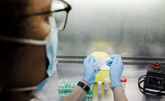 Image: A nurse holds one of the tests for monkeypox at the Hospital Ramon y Cajal, on May 30, 2022, in Madrid.