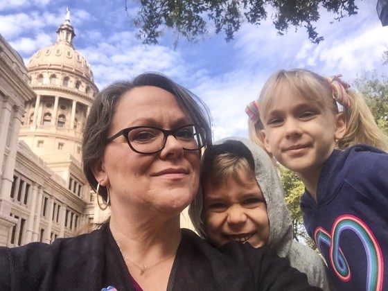 Image: From left; Kimberly and her children Kaleb and Kai.