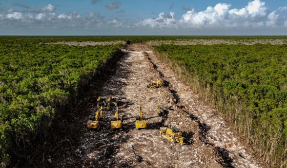 Image: The construction of the Mayan Train between Tulum and Playa del Carmen, Quintana Roo State, Mexico, on April 14, 2022.