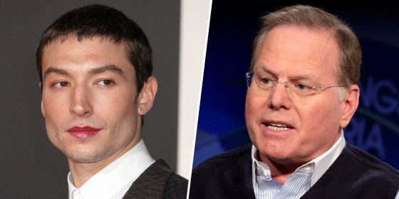 Ezra Miller, pictured left, stars in "The Flash," a film which Warner Bros. Discovery chief David Zaslav, pictured right, said he's excited about.
