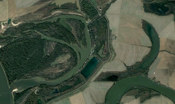 A satellite view of Mud Lake, south of Reydell, Ark., where Jeremiah T. Bueker went missing.