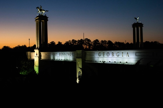 A bridge marks the entrance to the U.S. Army's Fort Benning on Oct. 16, 2015, in Columbus, Ga.