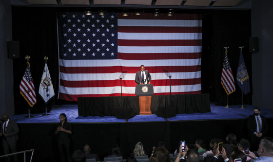 Image: Lieutenant Governor Antonio Delgado speaks at the Billie Holiday Theatre in Restoration Plaza on July 28, 2022 Brooklyn, N.Y.