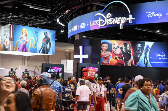 Image: Attendees visit the Disney+ streaming service booth at the D23 Expo on August 23, 2019 in Anaheim, Calif.