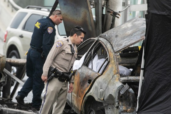 Multiple people were killed in a fiery crash near a Windsor Hills gas station at the intersection of West Slauson and South La Brea avenues