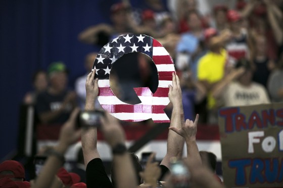 An attendee a Qanon sign at a MAGA rally in Lewis Center, Ohio, on Aug. 4, 2018.