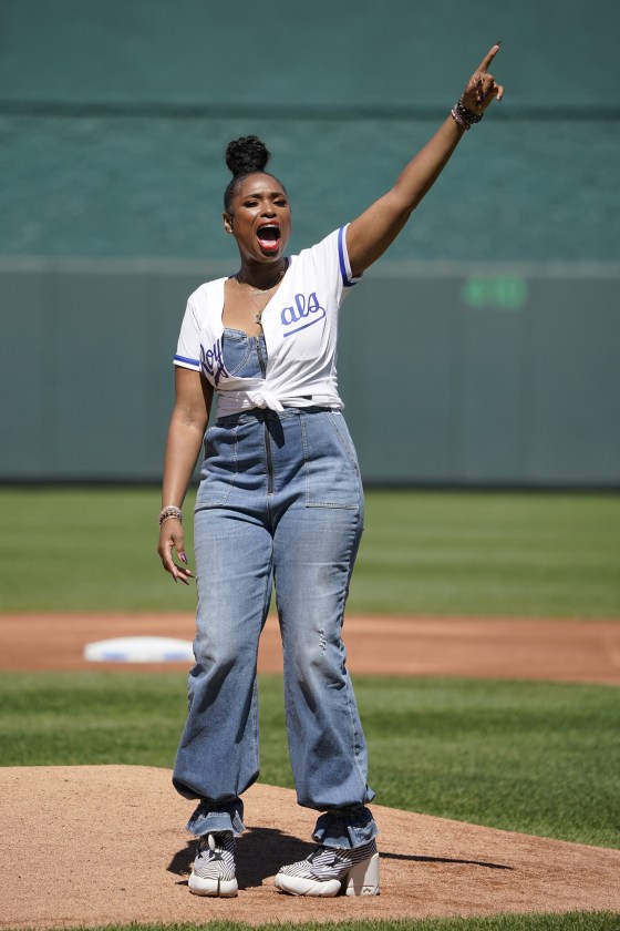 Jennifer Hudson Throws Baseball Pitch in Chic Uniforms at Red Sox