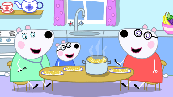 While drawing at playgroup, Peppa and her friends learn about each other's families, including Penny Polar Bear and her two mothers.